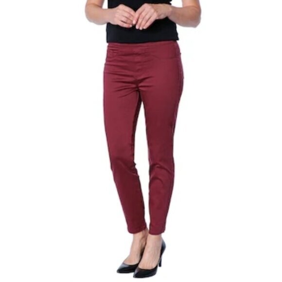 New Bellina Burgundy Stretch Pull On Skinny Jeans Jeggings Size 14 bin 4F - Picture 1 of 5